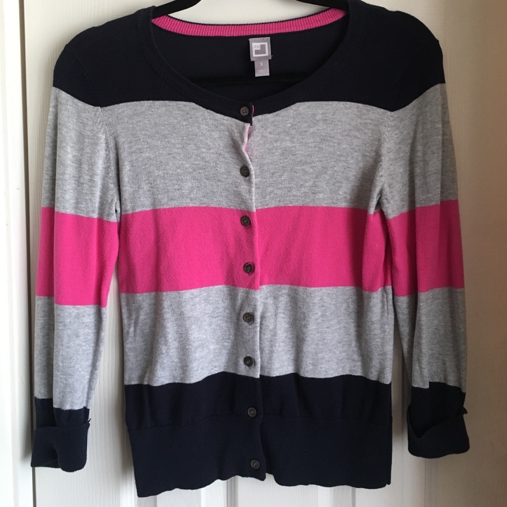 Color Block Stripe Navy, Pink, & Gray Cardigan